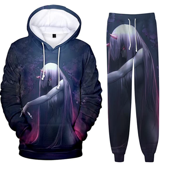 Zero Two Darling in The Franxx Sudaderas con capucha 3D Print Crewneck Sport Casual Hooded Pullover Sweater Anime Costume