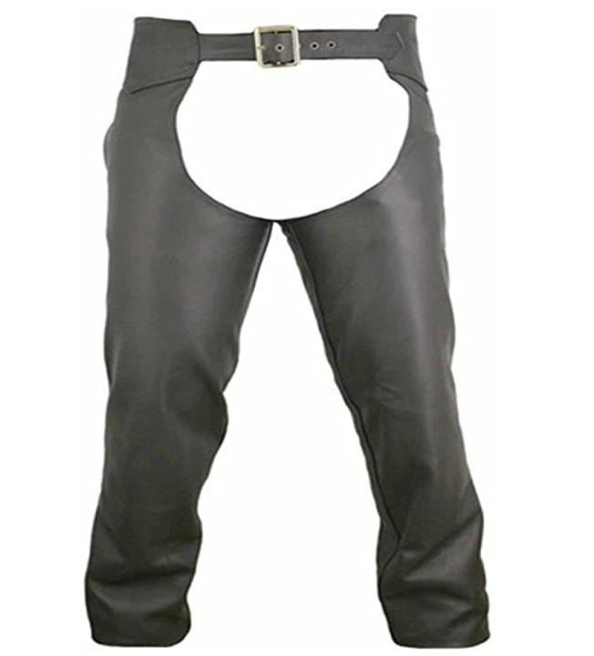 Chaps de moto en cuir nu sans coutures, noir, fabriqué aux USA