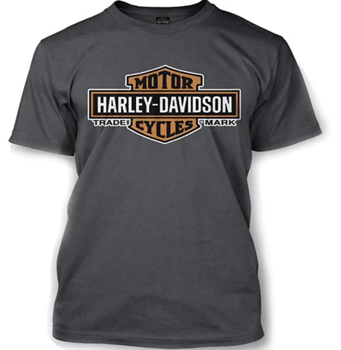 Harley-Davidson Elongated Orange Bar & Shield Charcoal T-Shirt