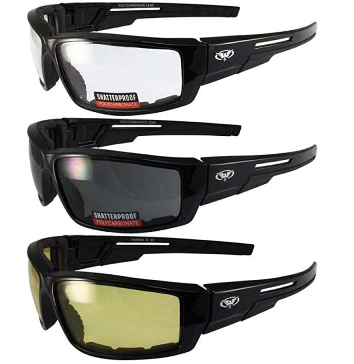 3 Paar Global Vision Sly gepolsterte Motorrad-Sonnenbrillen