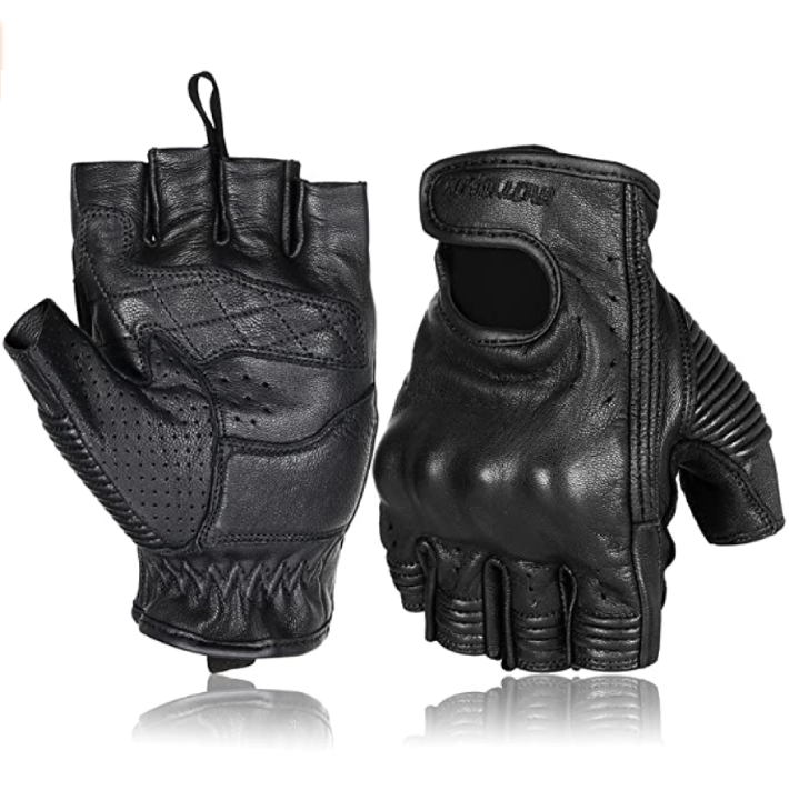 Leather Motorcycle Gloves for Men and Women Summer Breathable Fingerless