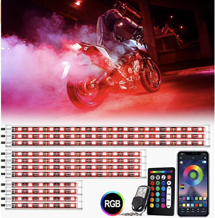Xprite Bluetooth RGB Motorcycle Underglow LED Light Kits,w_ Wireless Remote Control Multi-Color Motorcycles