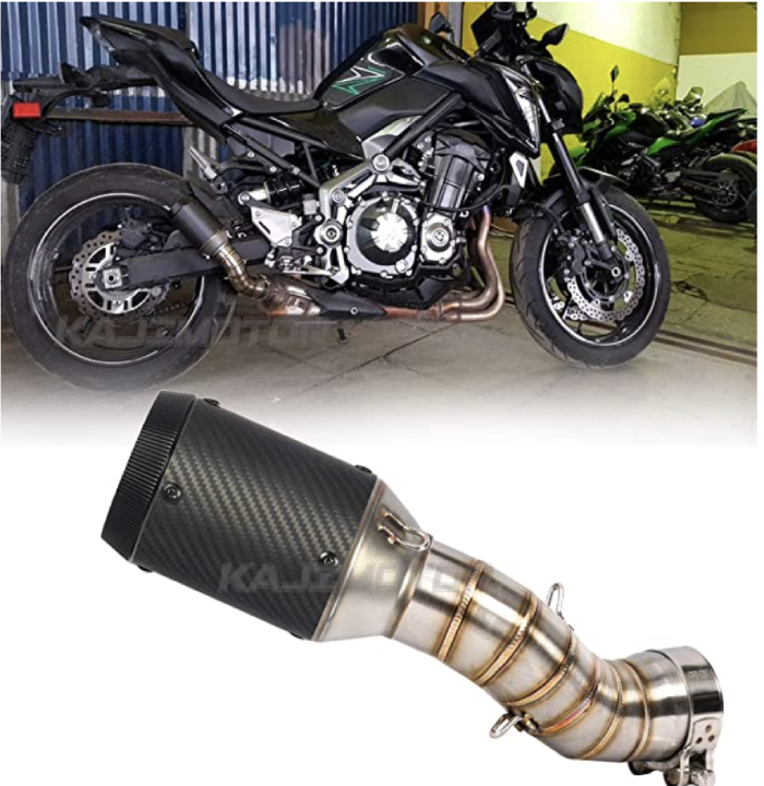 KAJIMOTOR Motorcycle Stainless 51mm_ 2 Inlet Motorcycle Systerm Exhaust Muffler Tail Real Carbon
