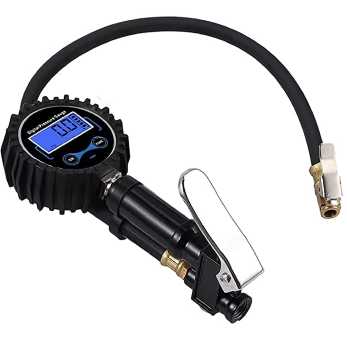 YKAMM Digital Tire Inflator 0-200PSI with Pressure Gauge with 4 Valve Caps Steel Tire Inflator Gauge with Rubber Hose