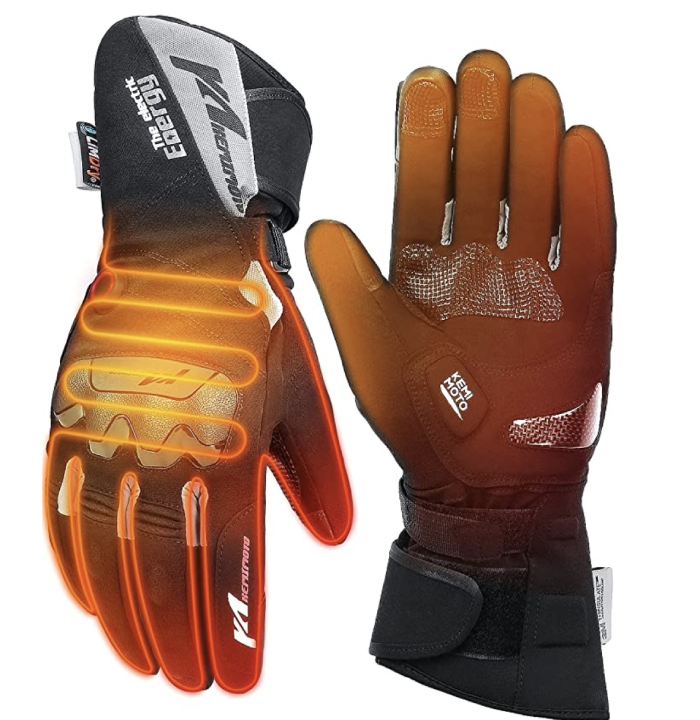 Kemimoto Heated Motorcycle Gloves 7.4V 2500mAh, Electric Heating Gloves Waterproof Touchscreen