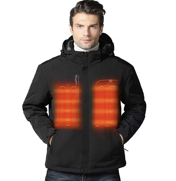 Venustas Giacca riscaldata da uomo con pacco batteria 5V, cappotto riscaldato con cappuccio staccabile antivento