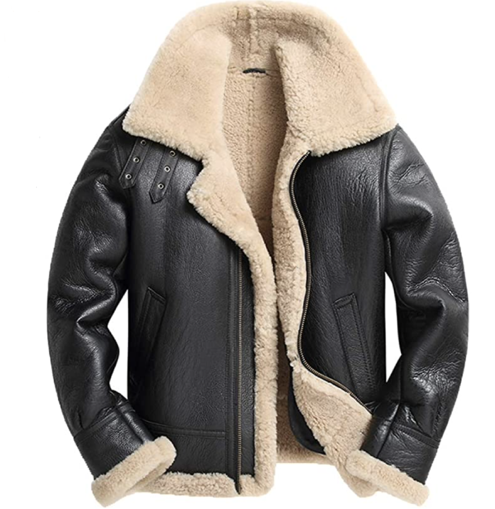 Denny&Dora 2019 New Mens B3 Shearling Jacket Airforce Flight Jacket Mens Fur Coat Black Leather Jacket