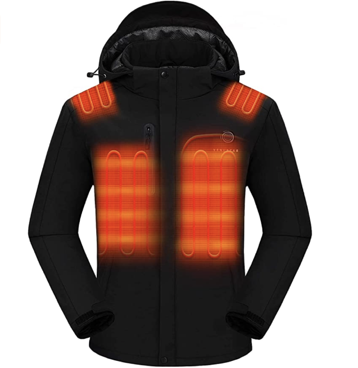 Veste chauffante Venustas pour hommes avec batterie 7,4 V, coupe-vent, manteau électrique isolé avec capuche amovible.